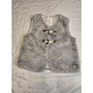 Faux Fur Gray Vest Gymboree Girls Size 10/12 (L) Top Shirt Silver Lined Preppy